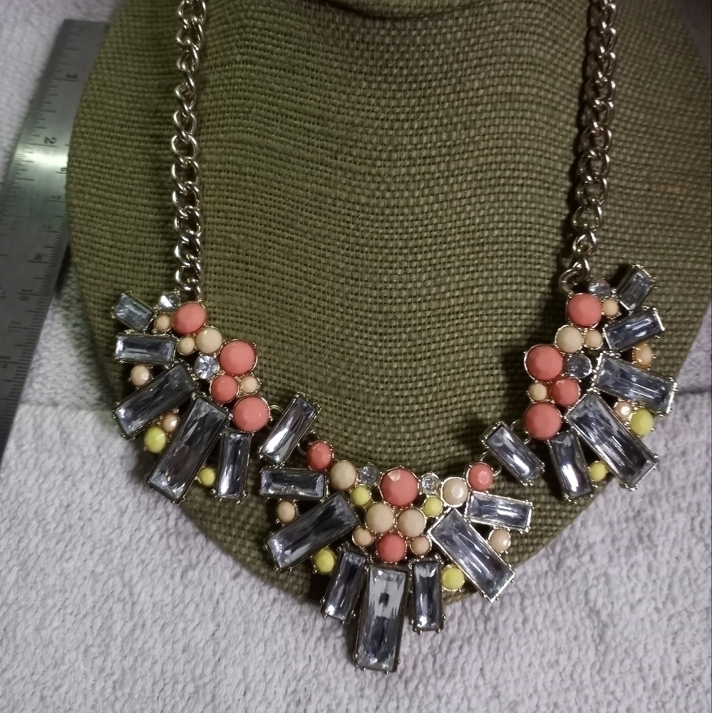 Loft statement runway necklace clear crystals colorful accents